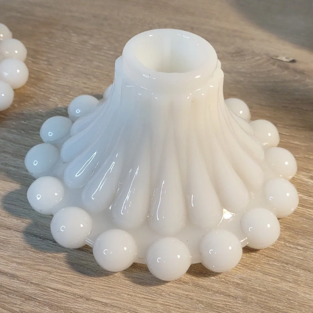 Hobnail Teardrop Milk Glass Candle Holders Vintage